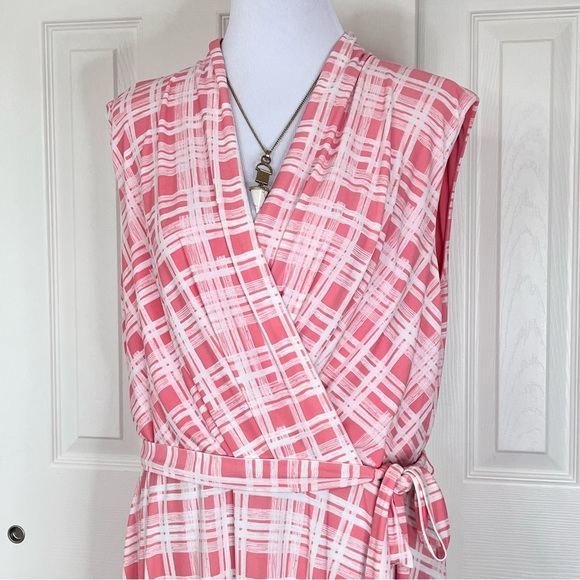 🛑SOLD🛑Tommy Hilfiger Sleeveless Fit & Flare Wrap Peach White Dress Size 18 - Picture 6 of 14